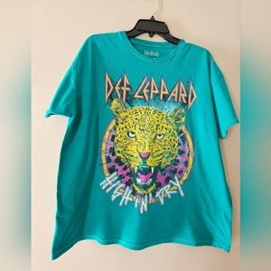 Def Leppard High 'n' Dry Leopard Graphic T-Shirt | Teal XL